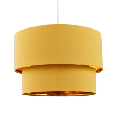 Happy Homewares Modern Mustard Ochre Cotton Double Tier Ceiling Shade With Shiny Inner Golden