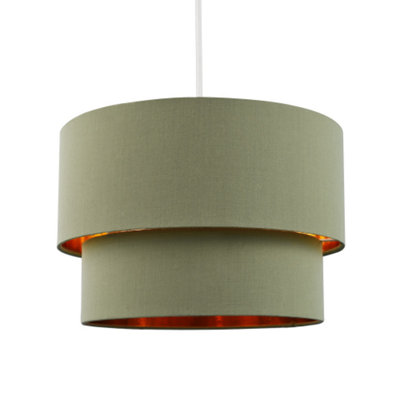 Happy Homewares Green Modern Olive Cotton Double Tier Ceiling Shade With Shiny Copper Inner 20Cm