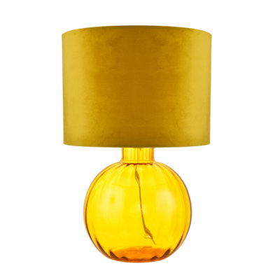 Happy Homewares Contemporary Ochre Ribbed Glass Table Lamp With Soft Velvet Mustard Shade from B&Q