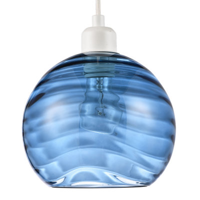Happy Homewares Blue Modern Designer Midnight Circular Ribbed Glass Non Electric Pendant Shade 18Cm
