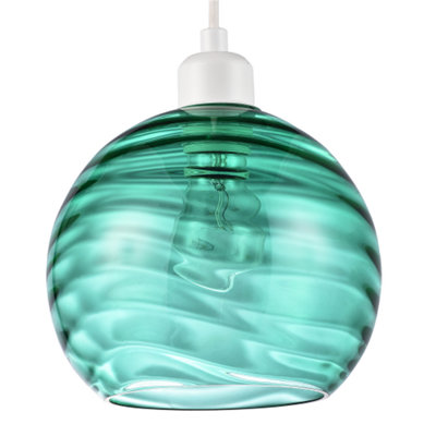 Happy Homewares Green Modern Designer Emerald Circular Ribbed Glass Non Electric Pendant Shade 18Cm