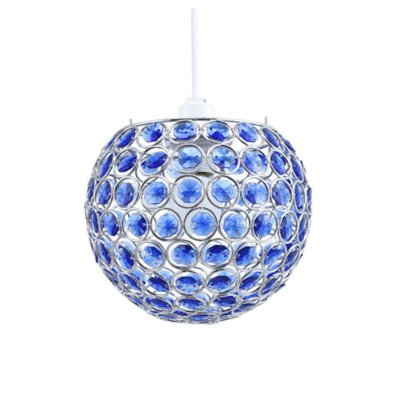 Happy Homewares Blue Modern Round Globe Easy Fit Pendant Shade With Acrylic Bead Jewels Small