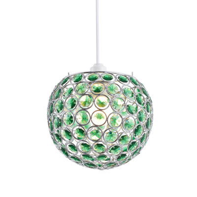 Happy Homewares Green Modern Round Globe Easy Fit Pendant Shade With Acrylic Bead Jewels Small