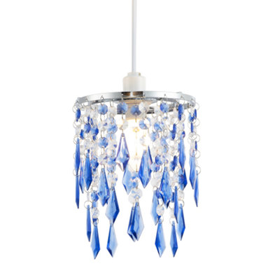 Happy Homewares Modern Waterfall Design Pendant Shade With Clear/ Acrylic Drops And Beads Blue