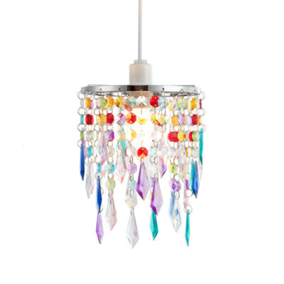 Happy Homewares Modern Waterfall Design Pendant Shade With Multi Colour Acrylic Drops And Beads Light