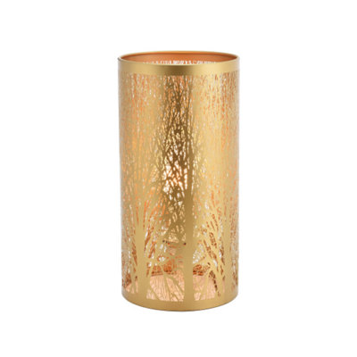 Happy Homewares Gold Unique And Beautiful Matte Metal Forest Design Table Lamp With Cable Switch 30Cm