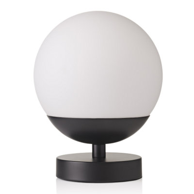 Happy Homewares Modern Touch Dimmable Led White Globe Glass Table Lamp With Matte Black Base White/Black - B&Q