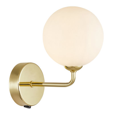Happy Homewares Contemporary Chic Polished Wall With Opal Globe Glass Shade Gold/Light/White