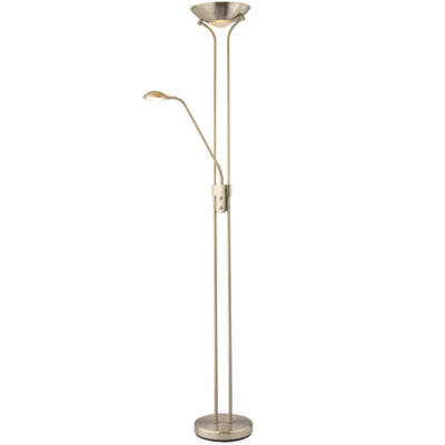 Happy Homewares Led Mother And Child Floor Lamp In Satin Nickel With Rotary Dimmer Switches