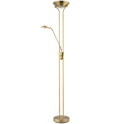 Happy Homewares Led Mother And Child Floor Lamp In Antique Brass With Rotary Dimmer Switches