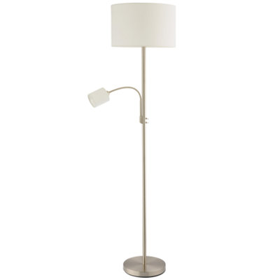 Happy Homewares Contemporary Mother & Child Floor Lamp In Satin Nickel With Cotton Fabric Shades Light/White