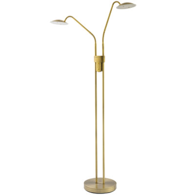 Happy Homewares White Double Arm Brass Floor Lamp With Dimmer And Colour Control Warm-Cool 160Cm