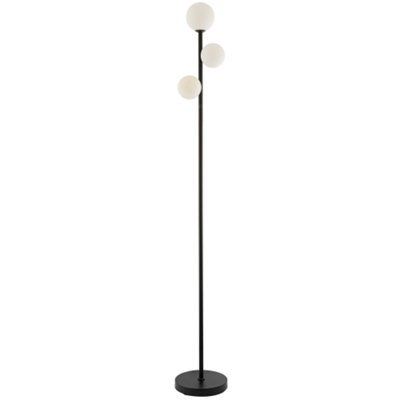 Happy Homewares Modern Touch Dimmer Cct Black Floor Lamp With Opal White Glass Globe Shades