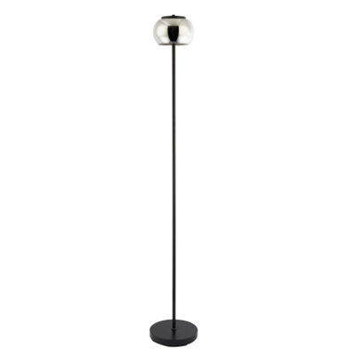 Happy Homewares Modern Led Floor Lamp In Matte With Smoked Glass Shade And Foot Switch Black