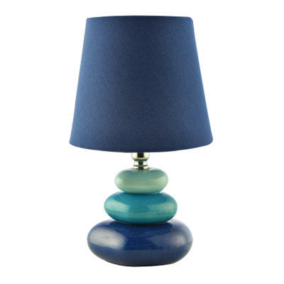 Happy Homewares Ceramic Pebble Table Lamp With Midnight Teal And Duck Egg Colours Blue