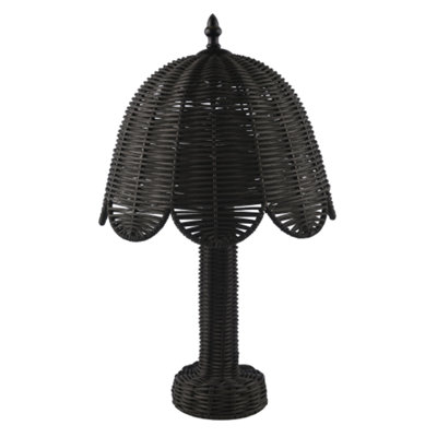 Happy Homewares Black Washed Woven Rattan Table Lamp With Scallop Shade And Switch - Image 5