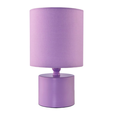 Happy Homewares Lilac Modern Soft Glossy Table Lamp With Cotton Fabric Drum Shade 23Cm B&Q