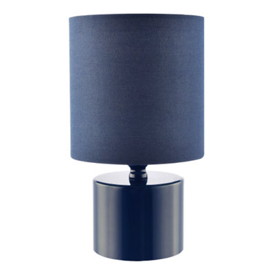 Happy Homewares Blue Modern Midnight Glossy Table Lamp With Cotton Fabric Shade 23Cm