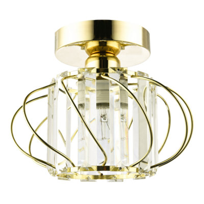 Happy Homewares Gold/Light Modern Polished Ceiling Fitting With Clear Crystal Glass 18Cm