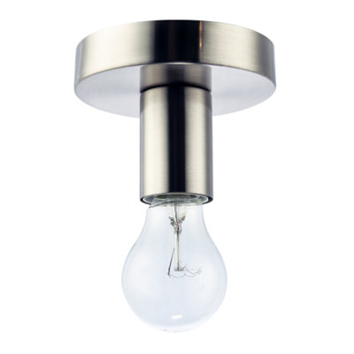 Happy Homewares Satin Nickel Ceiling Or Wall Fitting For Industrial Style Bulbs Light