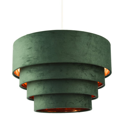 Happy Homewares Sleek Four Tier Pendant Shade In Forest Velvet With Copper Inner Green