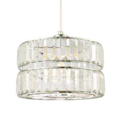 Happy Homewares Designer Double Tier Easy Fit Pendant Shade With Rows Of Clear Acrylic Prisms from B&Q