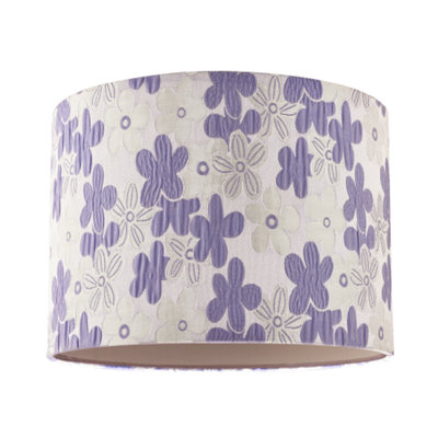 B&Q -  Chic Floral Round Drum Fabric Lamp Shade With Lilac And White Daisies