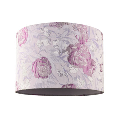 Happy Homewares Lilac/Pink Modern Floral Textured Jacquard Drum Lamp Shade With Roses 20Cm