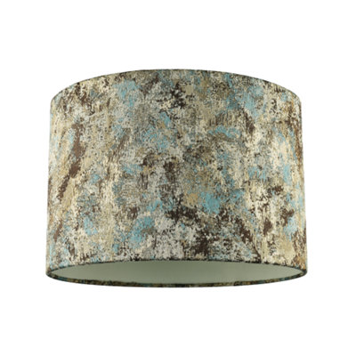 Happy Homewares Graphic Designer Round Drum Lamp Shade In Teal And Taupe Colours Cream