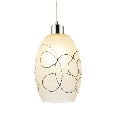 Happy Homewares Contemporary Frosted Crackle Glass Pendant Shade With Swirls White/Light/Black