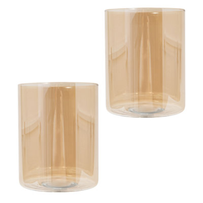 B&Q -  Pair Of Amber Tinted Glass Shades With Rectangular Shape For E14 And E27 Bulbs