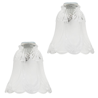 Happy Homewares Pair Of Frosted And Clear Glass Shades With Floral Design For E14 And E27 from B&Q