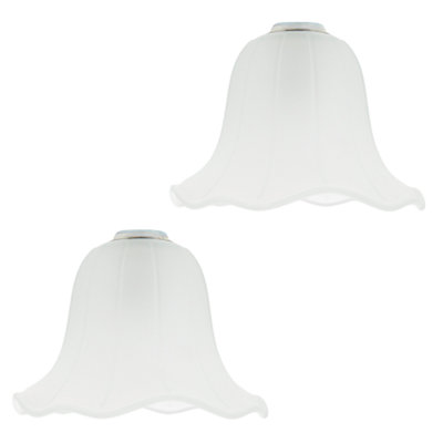 Happy Homewares Pair Of Frosted Lined Glass Shades With Traditional Shape For E14 And E27 White
