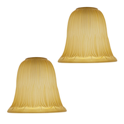 Happy Homewares Pair Of Etched Glass Shades With Traditional Shape For E14 And E27 Amber