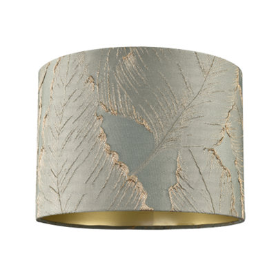 Happy Homewares Dusty Silver Jacquard Cotton Lamp Shade With Gold Leaf Foil Leaves from B&Q
