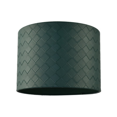 Happy Homewares Green Forest Faux Leather Laced Drum Lamp Shade With Cotton Lining 18Cm