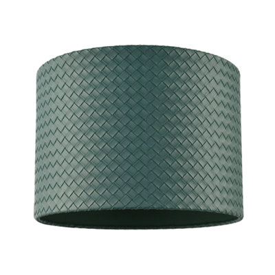 Happy Homewares Dark/Green Forest Faux-Leather Woven Drum Lampshade With Cotton Lining 18Cm