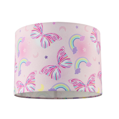 Happy Homewares Pink Feminine And Cute Shade With Colourful Butterflies And Rainbows 18Cm
