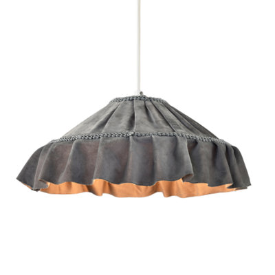 B&Q -  Shabby Chic Grey Folded Hanging Velvet Fabric Pendant Lighting Shade
