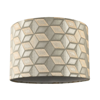 Happy Homewares Contemporary Jacquard Drum Lamp Shade With And Diamonds Gold/Silver