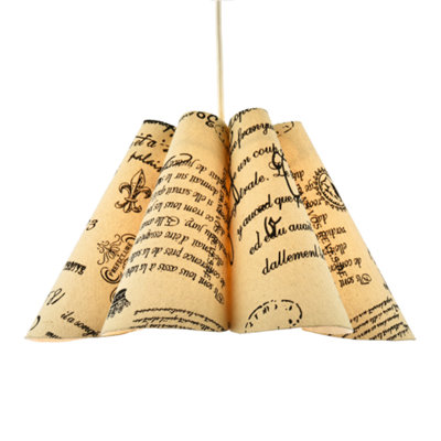 Happy Homewares Vintage France Theme Linen Pendant Shade With Black Scroll Wording from B&Q
