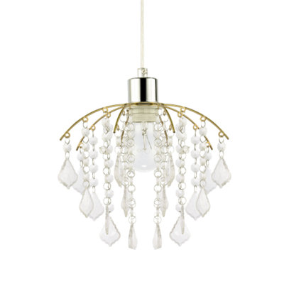 Happy Homewares Gold Traditional Waterfall Pendant Shade With Clear Acrylic Droplets And Frame Small