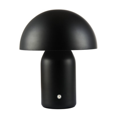 Happy Homewares Modern Rechargeable Mushroom Table Lamp In Mat With Touch Dimmer Button Black