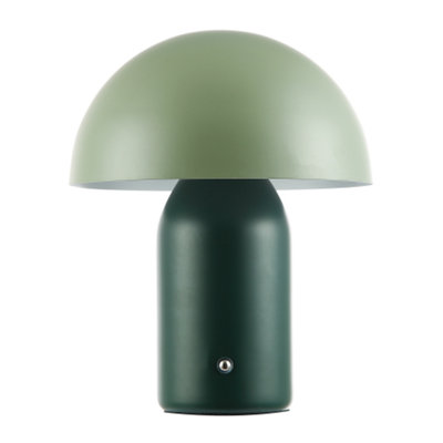 Happy Homewares Modern Rechargeable Mushroom Table Lamp In Forest And Olive - Touch Dimmer Green
