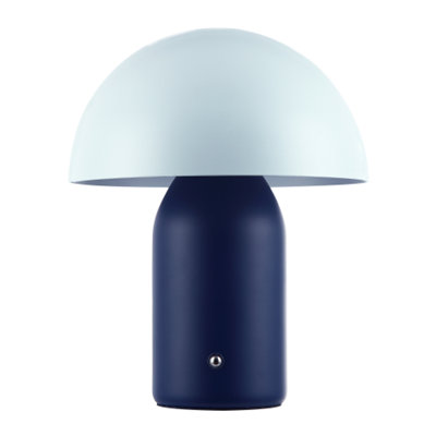 Happy Homewares Modern Rechargeable Mushroom Table Lamp In Midnight And Nova - Touch Dimmer Blue