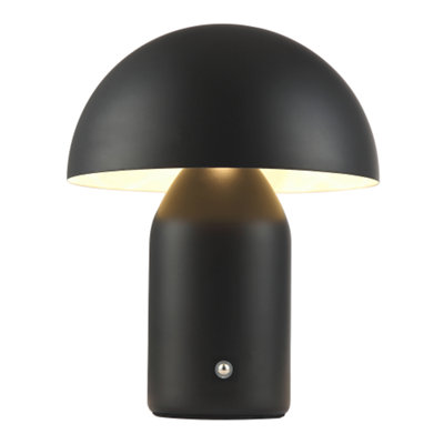 Happy Homewares Black Modern Rechargeable Mushroom Lamp In Mat With Touch Dimmer Button 35Cm