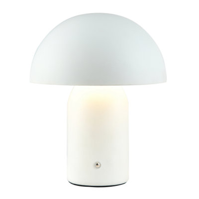 Happy Homewares White Modern Rechargeable Mushroom Lamp In Mat With Touch Dimmer Button 35Cm