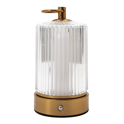 Happy Homewares Brushed Rechargeable Touch Dimmable Table Lamp With Ribbed Shade Gold