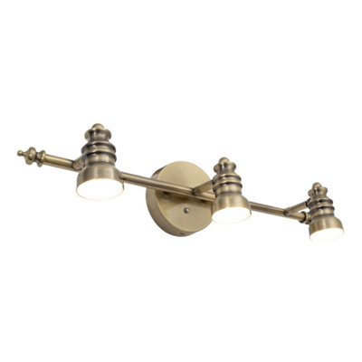 Happy Homewares Antique Brass Wireless Rechargeable Led Touch Dimmer Triple Spot Wall Light