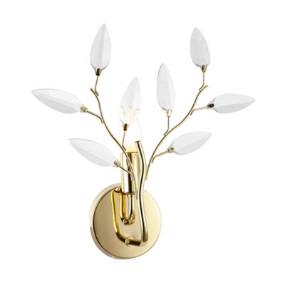 Happy Homewares Modern Birch Polished Brass Plated Wall Light Fixture With Clear Acrylic Leaves from B&Q